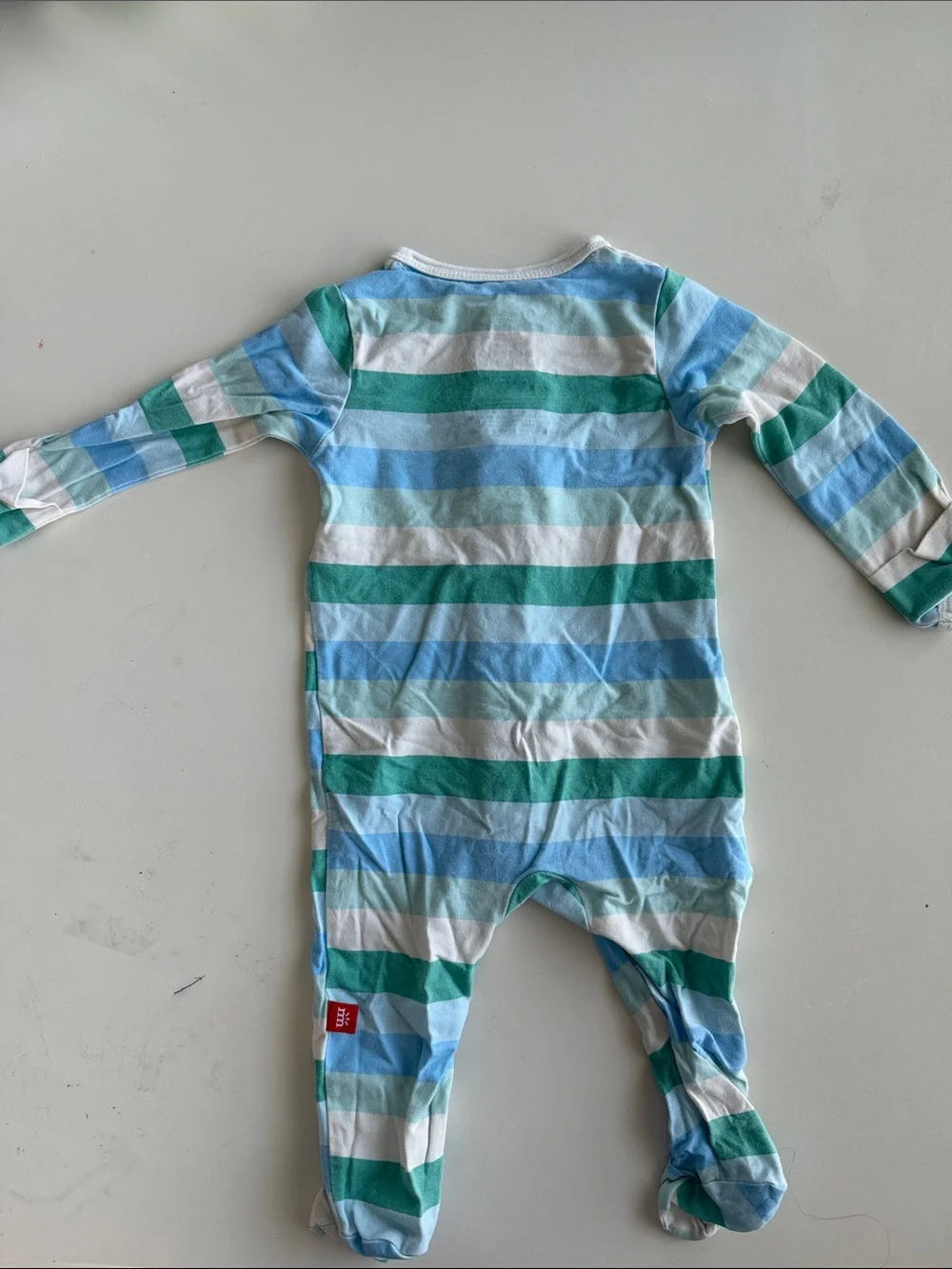 Magnetic Me Striped Footed One-Piece in Blue, Green & White
